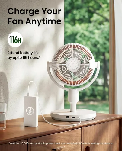 Vista 7 de SwitchBot Ventilador de pedestal inteligente, ventilador oscilante recargable para dormitorio, con cable e inalámbrico, ventilador de piso
