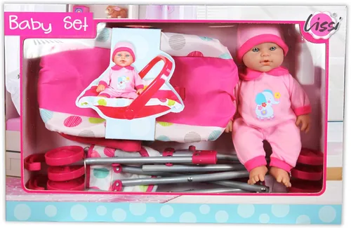 Vista 7 de Lissi Muñeca de bebé de 12 pulgadas con asiento de coche y cochecito plegable
