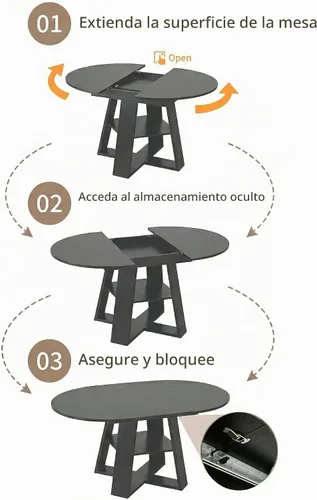 Vista 3 de Juego de 4 mesas de comedor redondas de 5 piezas para 4, 43.3 a 59 pulgadas, extensibles, redondas a ovaladas, juego de 4, mesas de comedor de Mesa