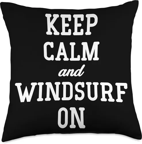 Vista 4 de Funny Windsurfing Boardsailing Sailboarding Keep Calm and Windsurf On Funny Boardsailing Kitesurfing Throw Pillow, 16x16, Multicolor
