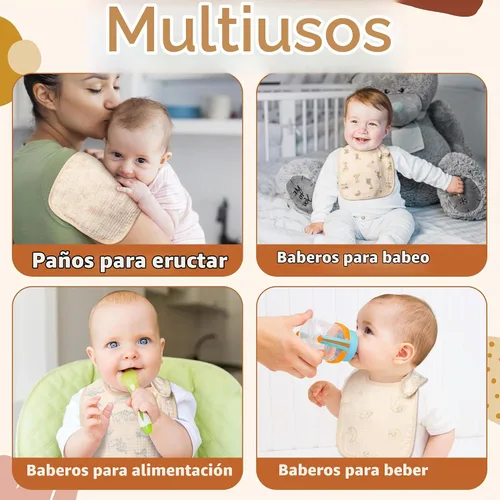 Vista 6 de Zainpe 6 piezas de baberos de algodón de muselina con broches para bebé con patrón de conejo, oso, oveja, pañuelos para babero suaves, absorbentes