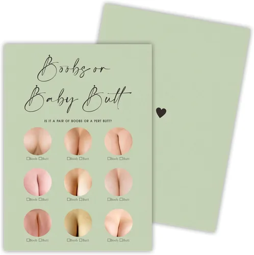 Vista 13 de 30 tarjetas de juego minimalistas verdes para baby shower con tarjeta de respuesta, juego de vientre de bebé o cerveza, juegos de baby shower