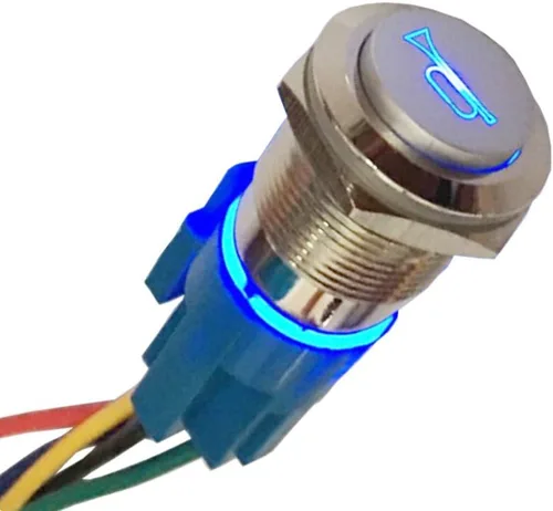 Vista 2 de ESUPPORT Interruptor de palanca de botón de bocina de altavoz momentáneo de coche de 12 V 0.748 in Azul claro