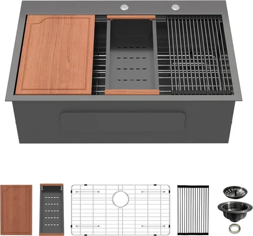 Vista 20 de Fregadero de cocina para exteriores 15 x 15 pulgadas, fregadero de bar de 15 x 15 pulgadas, fregaderos de cocina de acero inoxidable de calibre 16