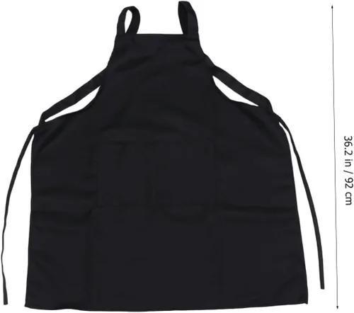 Vista 6 de SECFOU Delantal de servicio negro para mujer, delantal de cocina ajustable, delantal ajustable con babero