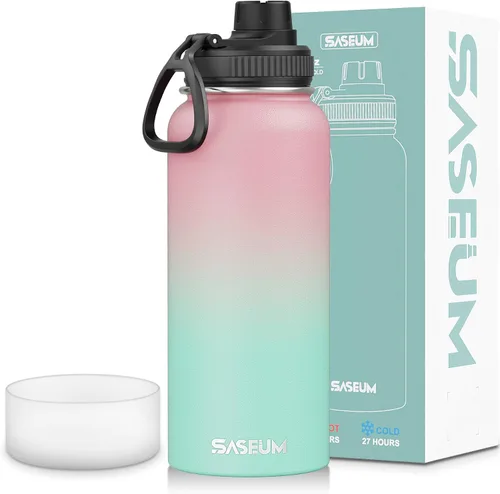 Vista 29 de SASEUM Botella de agua de acero inoxidable de 12 onzas, botella aislada sin BPA con tapa de boquilla a prueba de fugas, botella de metal de boca
