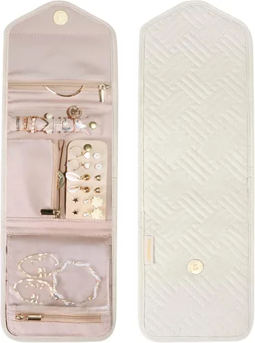 Vista 9 de BAGSMART - Organizador plegable de joyas para viaje, joyero de viaje de diseño floral y borla para llevar anillos, collares, aretes y pulseras