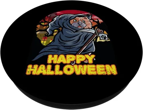 Vista 2 de Chow Chow Happy Halloween Costume Grim Reaper PopSockets Standard PopGrip