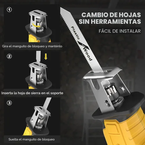Vista 4 de Sierra recíproca inalámbrica para batería Dewalt de 20V, sierras recíprocas con motor de escobillas de 150W, velocidad variable de 0-3500 SPM, kit