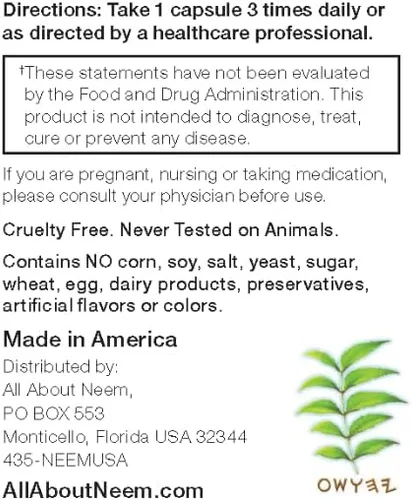 Vista 5 de Cápsulas de corteza de Neem de 400 mg de polvo orgánico de corteza de neem molido fresco cultivado en Estados Unidos, 120 unidades y fabricado