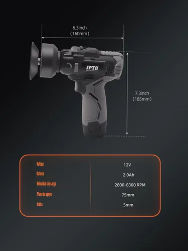Vista 5 de SPTA 12V Kit de herramientas de pulido rotativo para auto inalámbrico, pulidora de doble acción con taladro inalámbrico, velocidad variable, batería