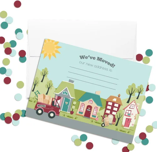 Vista 2 de Amanda Creation Hemos movido tarjetas con sobres, 20 tarjetas de cambio de dirección rellenas de 5 x 7, coloridos anuncios de mudanza de casa nueva
