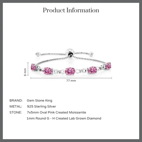 Vista 103 de Gem Stone King Pulsera de tenis de diamantes cultivados en laboratorio con piedra natal de 3-6 quilates para mujer, plata de ley 925, ovalada