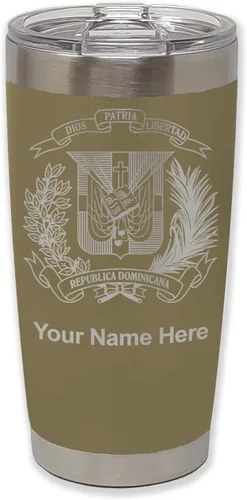 Vista 36 de LaserGram Taza aislada al vacío de 20 onzas, escudo de armas, República Dominicana, grabado personalizado incluido (gris)