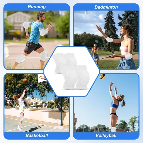 Vista 6 de Juego de rodilleras y coderas de voleibol, mangas transpirables de protección para brazos y rodillas con cojín de apoyo suave para yoga, baile