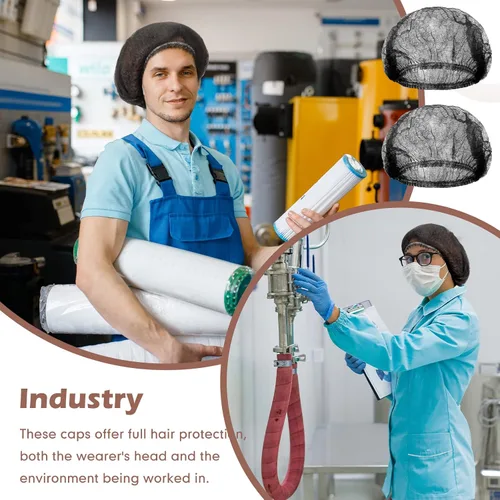 Vista 7 de Yahenda 500 gorras desechables Bouffant a granel para el cabello, redecillas elásticas para el polvo, para servicio de alimentos, enfermeras Negro