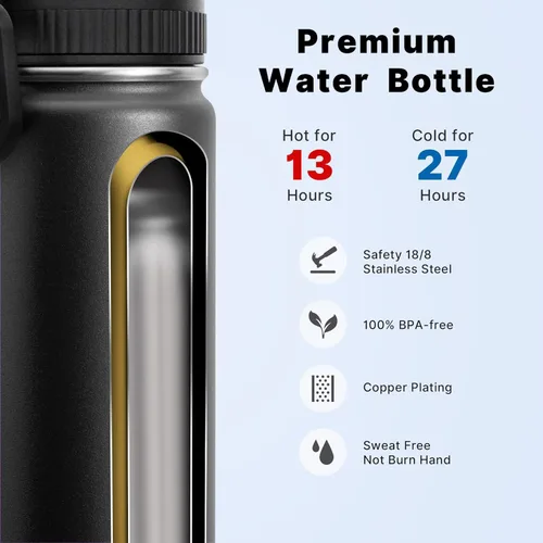 Vista 2 de koodee Botella de agua de acero inoxidable de 16 onzas con aislamiento al vacío de doble pared con pajilla, paquete de 2 botellas de agua deportivas