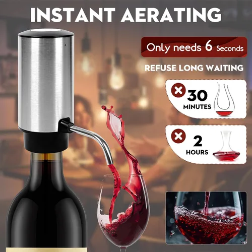 Vista 2 de Aireador eléctrico de vino vertedor dispensador automático de vino bomba con tubo retráctil para oxidación instantánea de un solo toque, decantador