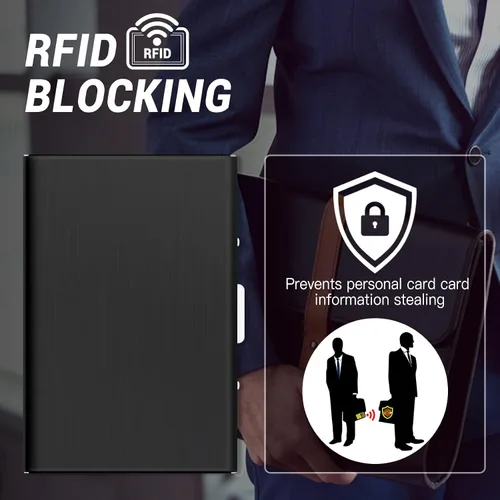 Vista 4 de Padike Tarjetero de acero inoxidable para tarjetas de crédito, tarjetero de metal para tarjetas de identificación, carteras RFID, tarjetero