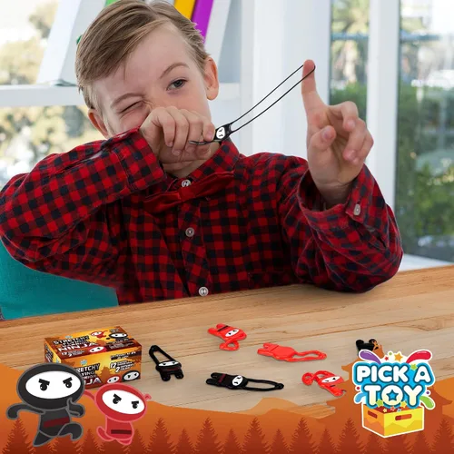 Vista 4 de PICK A TOY Juguetes ninja para niños y niñas, suministros de recuerdos de fiesta, ninjas voladores elásticos, 12 piezas, juguetes de tirachinas