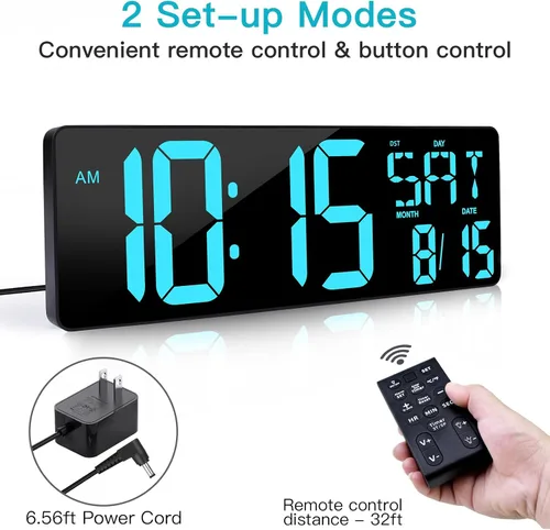 Vista 6 de XREXS Reloj de pared digital grande de 17.2 pulgadas, sincronización Bluetooth, relojes atómicos precisos con control remoto, reloj de abuelo