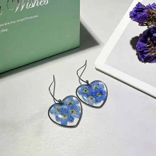 Vista 7 de Pressed Flower Earrings,Handmade Forget-Me-Not and Queen Anne's Lace Wildflower Earrings,Unique Resin Dried Flower,Perfect for Parties