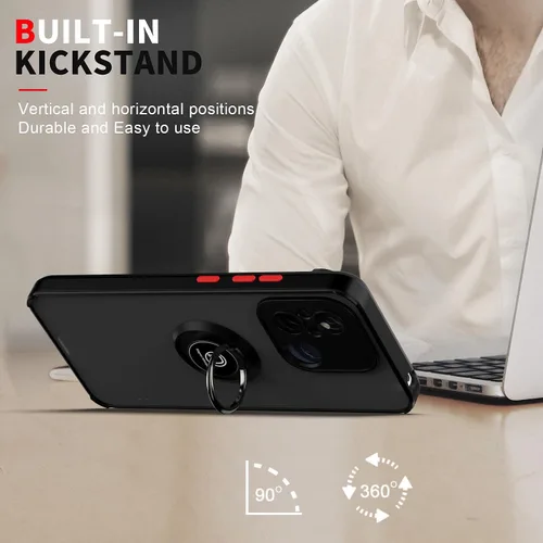 Vista 6 de QUIETIP Funda compatible con Xiaomi Redmi 12C / Redmi 11A con protector de pantalla, TPU + policarbonato duro a prueba de golpes, anillo magnético