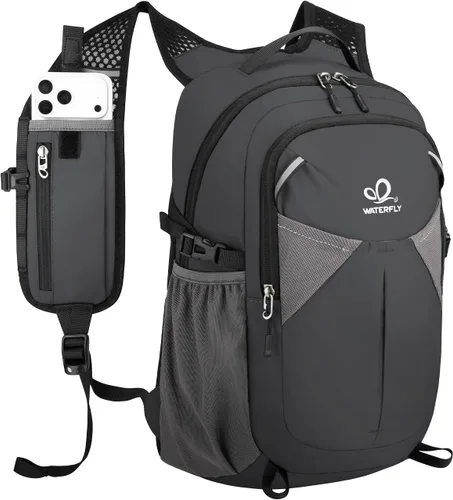 Vista 11 de WATERFLY Mochila pequeña y ligera con bolsillo para teléfono con correa Negro