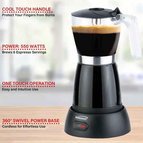 Vista 6 de Brentwood TS-119BK Máquina eléctrica inalámbrica de 550 vatios para café expreso, 6 porciones (negro)