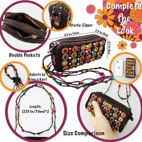 Vista 4 de ARK Survivor Disfraz hippie para mujer, accesorios de atuendo retro para mujer, diadema de plumas