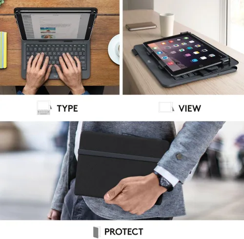 Vista 6 de Logitech Folio universal con teclado Bluetooth 3.0 integrado para Apple de 9 a 10 pulgadas, Android, tabletas Windows, color negro