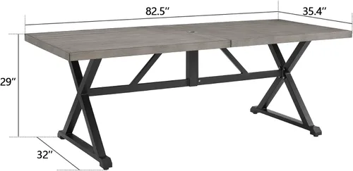 Vista 2 de Ulax furniture Mesa de comedor para patio al aire libre, mesa de comedor rectangular de 82 pulgadas con acabado similar a la madera, ideal