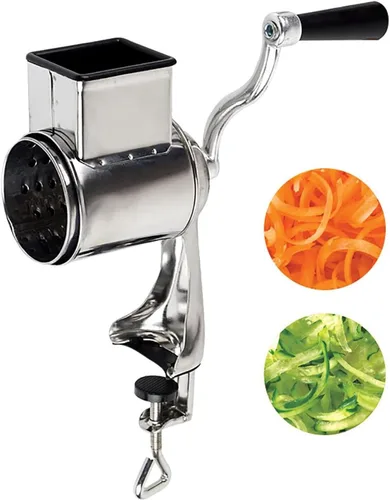 Vista 4 de Rallador, rallador rotativo de queso, cortador de verduras de cocina con 5 cuchillas intercambiables, fácil de limpiar, para frutas, verduras, nueces
