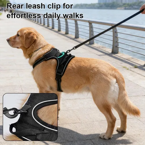 Vista 8 de Arnés para perro sin tirones, chaleco ajustable para mascotas con clips para correa delantera/trasera, arnés de chaleco cómodo reflectante