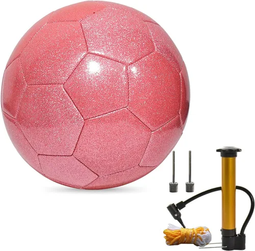 Vista 9 de Juego de pelota de fútbol con purpurina con inflador, tamaño 3, 4, 5, bolas de entrenamiento rosa dorado y morado para jóvenes, adolescentes