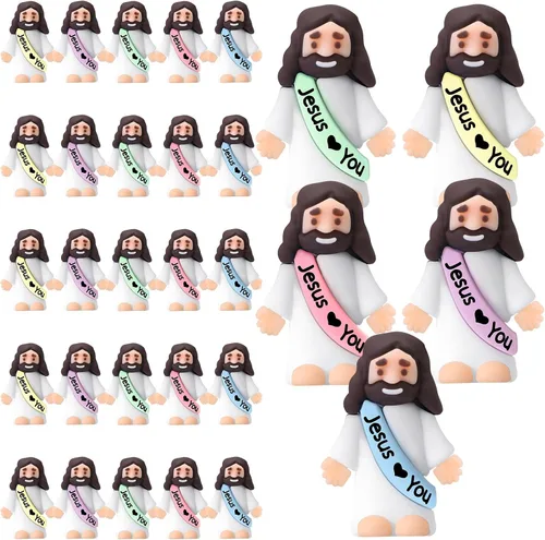 Vista 19 de Bememo 25 figuras de Jesús pequeñas figuras de Jesús, color blanco