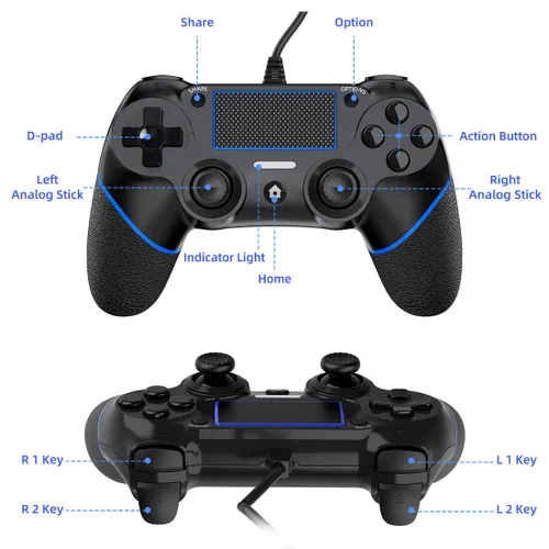 Vista 5 de DIANVEN Wired Controller for PS4 Controller Wired for Sony Playstation 4ProSlim and PC Windows 111087 with Double Vibration and Motion Motors, Wired