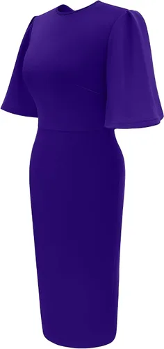Vista 2 de Memoriesea - Vestido midi entallado con mangas cortas acampanadas con volantes para mujer