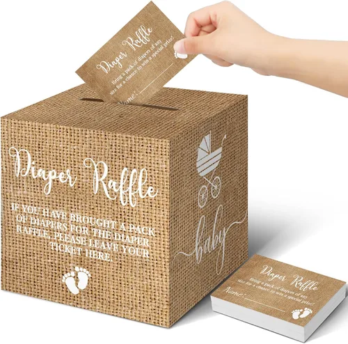 Vista 57 de Teling 51 boletos para rifas de pañales con caja de tarjetas, decoración de baby shower, caja de revelación de género para fiesta de rifas