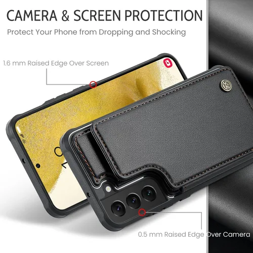 Vista 5 de UEEBAI Funda tipo cartera con tarjetero para Samsung Galaxy S22 5G, con bloqueo RFID, funda de piel sintética, con ranuras para tarjetas, funda