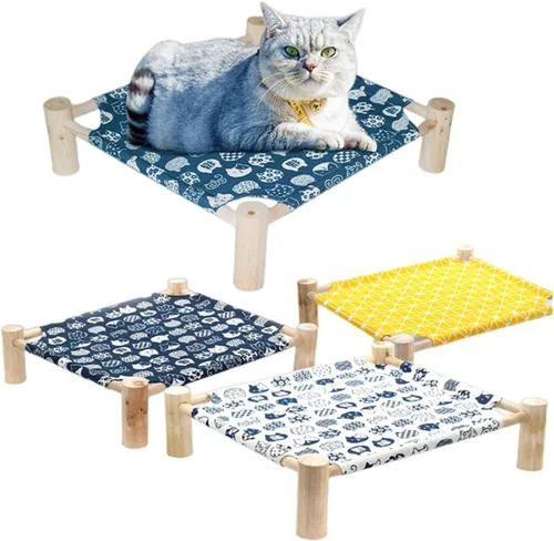 Vista 3 de Cat Bed House Outdoor Universal Pet Removable Breathable Hammocks for Small Dog Durable Wood Frame Canvas Beds(CW005-1)