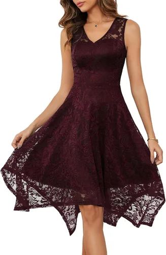 Vista 6 de Meetjen Vestidos de cóctel para mujer 2025 con dobladillo tipo pañuelo, encaje, formal, para invitada de boda, dama de honor, elegante, para Negro