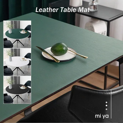 Vista 3 de Mantel redondo de cuero lavable, mantel de piel sintética impermeable para mesas redondas, protector de mesa redondo de vinilo grande para mesa