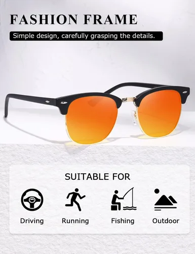 Vista 133 de AEVOGUE Gafas de sol polarizadas para mujeres y hombres semi marco retro gafas de sol AE0369