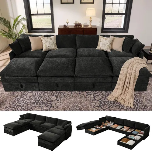 Vista 20 de Ihanherry Sofá modular de 103 pulgadas con almacenamiento, sofá de nube en forma de U con otomanas móviles y 4 almohadas, sofás seccionales