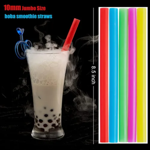 Vista 2 de ALINK Pajitas Jumbo para Batidos de Colores Brillantes Variados, Pajitas Anchas de Plástico Desechables para Batidos y Malteadas, Paquete de 100