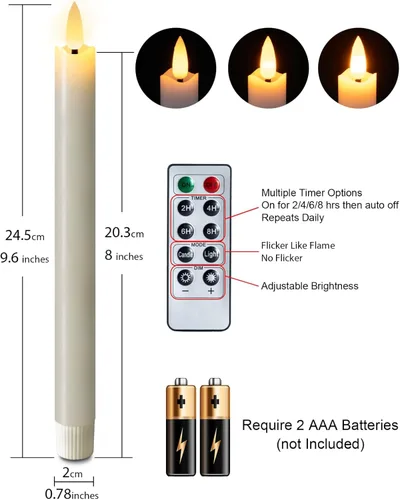 Vista 3 de Homemory Velas cónicas sin llama con cera y temporizador remoto con atenuador, candelabros LED parpadeantes, velas de ventana operadas con batería
