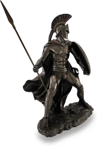 Vista 2 de Veronese Design Leónidas, rey guerrero griego, estatua escultórica bronceada 13 1/4 pulgadas. Alta resina fundida, lanza embalada por separado