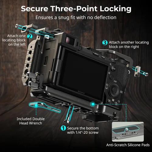 Vista 4 de Kit de Jaula de Cámara de Liberación Rápida SmallRig HawkLock para Sony A7C II/ A7CR con Empuñadura de Silicona Integrada, Jaula Completa de Acceso