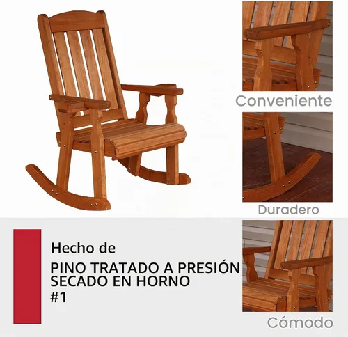 Vista 5 de Amish Casual Mecedora resistente con tratamiento a presión de 600 libras con portavasos (mancha de cedro)